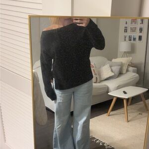 Black Off-Shoulder Sweater with buttons on the side